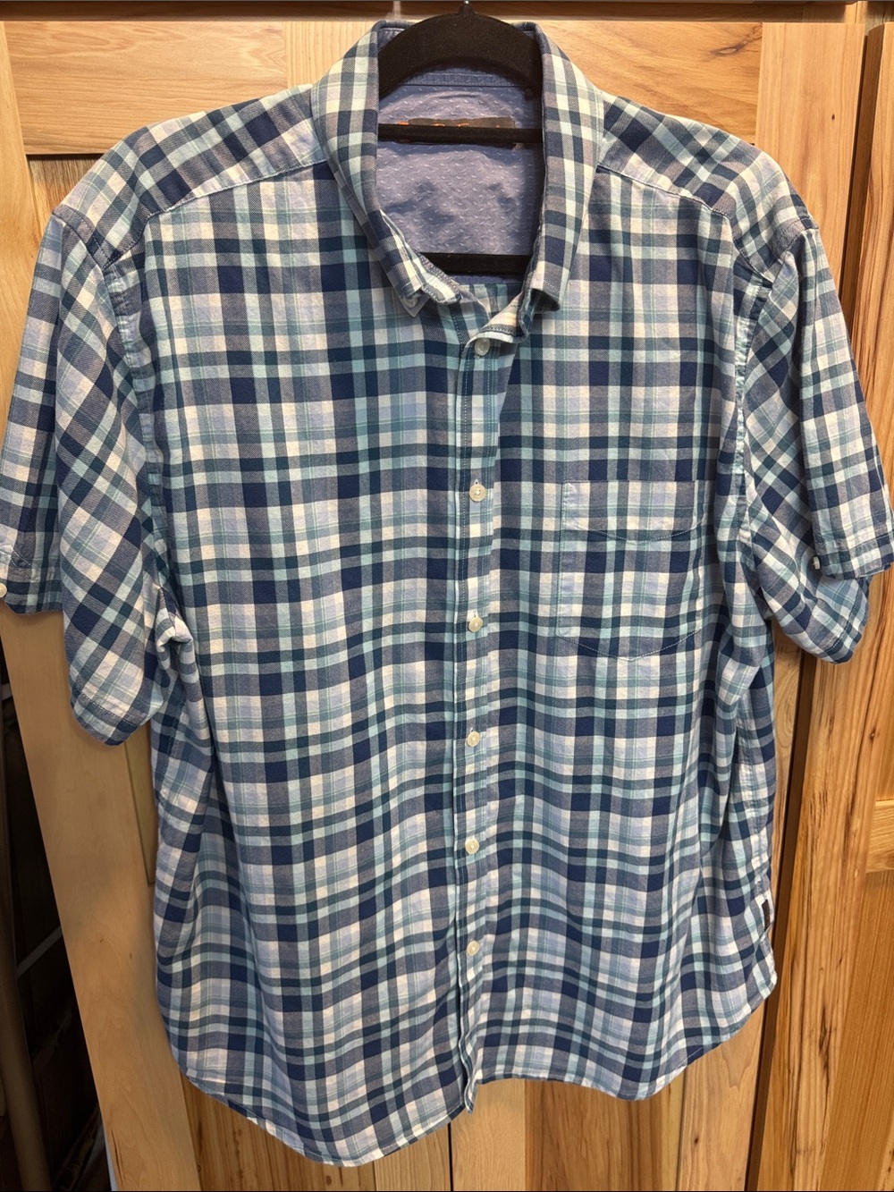 Ben Sherman Blue and White Plaid Short-Sleeve Button-Down Shirt